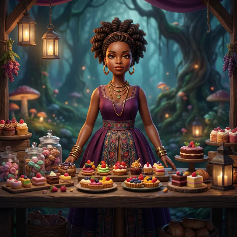 Elegant African American Doll with Sweet Treats