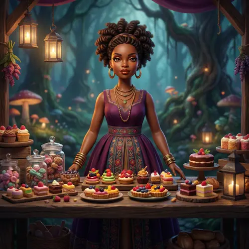 Elegant African American Doll with Sweet Treats