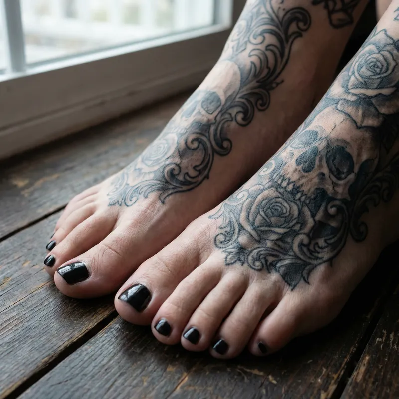 Ultra-Realistic Gothic Tattooed Women's Feet