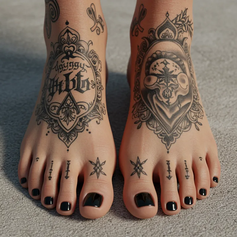 Ultra-Realistic Gothic Tattooed Women's Feet