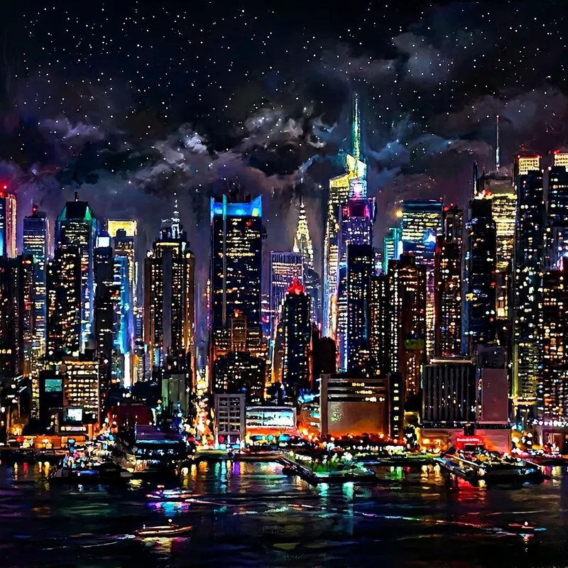 Vibrant City Skyline at Night: Modern & Abstract Illumination Vibrant City Skyline at Night: Modern & Abstract Illumination