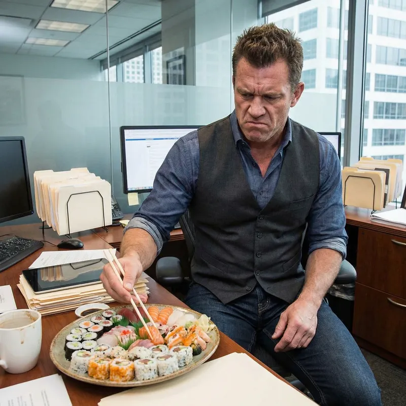 Rhys Strongfork's Office Rage: Eating Sushi in Anger