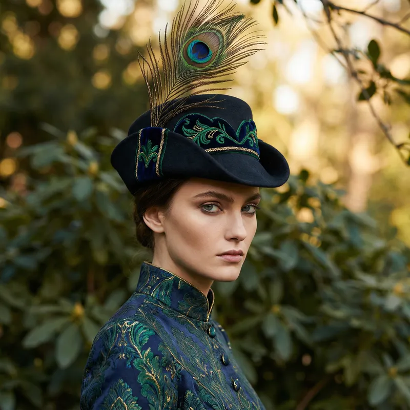 Avant-Garde Hat Design with Peacock Feather