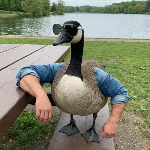 Goose with Human Arms and Sunglasses