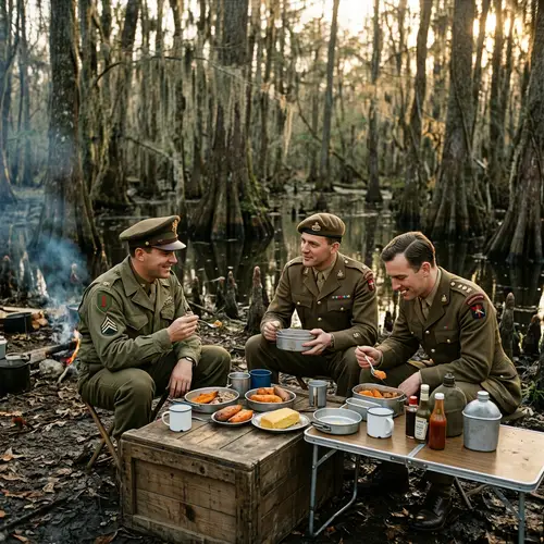British and American Officers Enjoy Dinner at Swamps