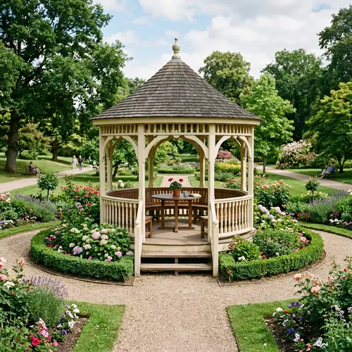 Tranquil Park Scene: Small Round Gazebo & Greenery