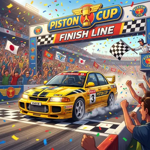 Sporty Mitsubishi Lancer Evolution 3 Racing at Piston Cup