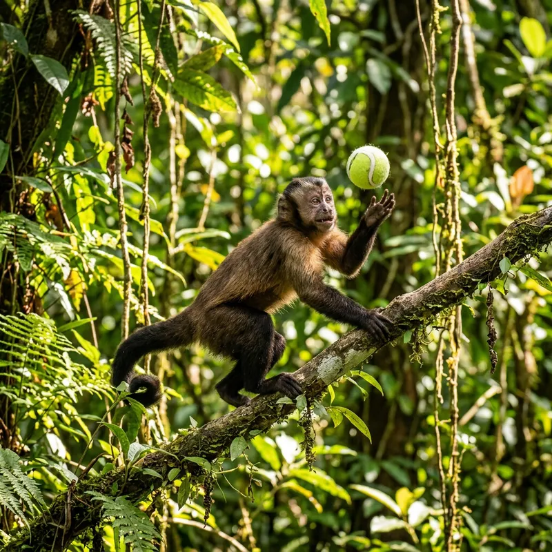 Playful Monkey Playing with Tennis Ball | Active Wildlife Scene