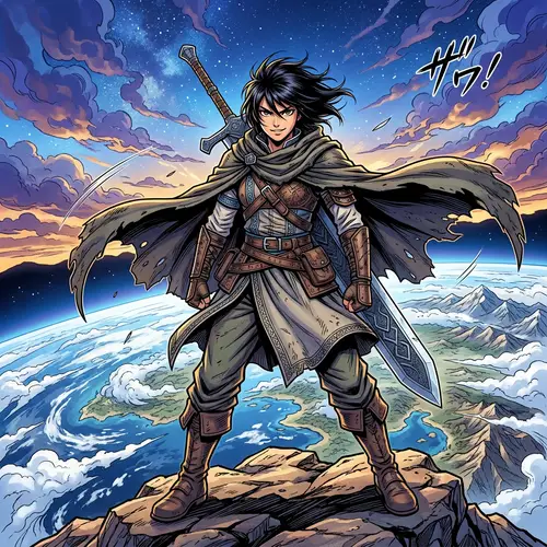 Majestic Warrior Invites Challenges | Vibrant Manga Style Art