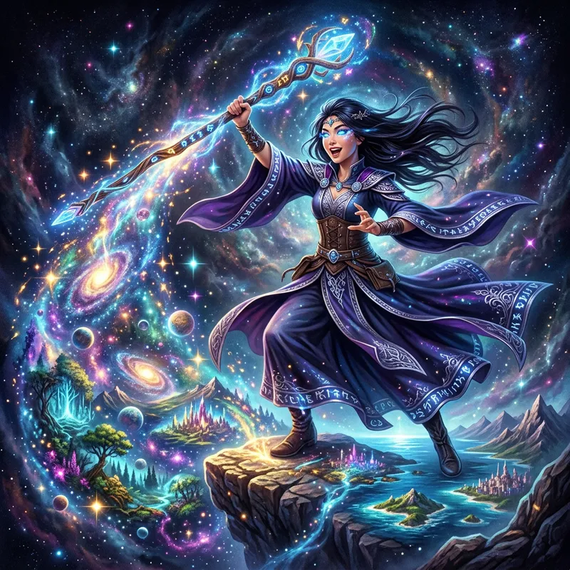 My, Young Sorceress Conjuring New Realm