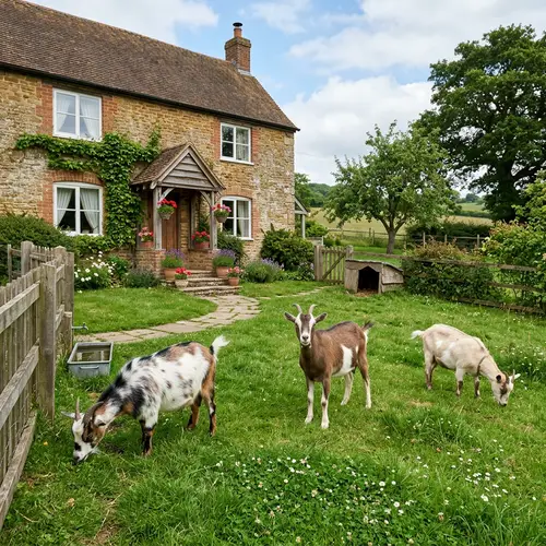 Goats in Yard: Natural Farm Animals