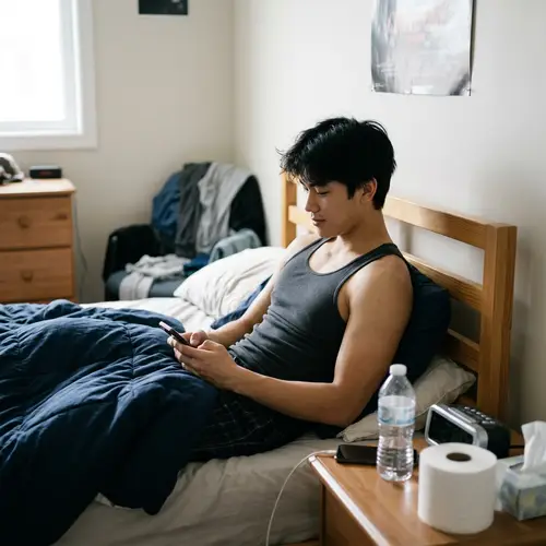 Young Muscular Boy in Bedroom Scene