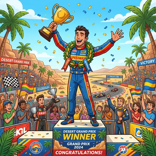 Cartoon Art of Max Verstappen Winning Bahrain GP