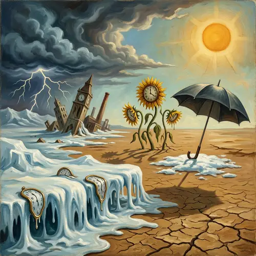 Surreal Climate Change Art: Exaggerated Transformation of Nature