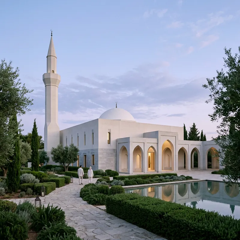 Masjid Mosque in White & Grey | Serene & Minimalist Design
