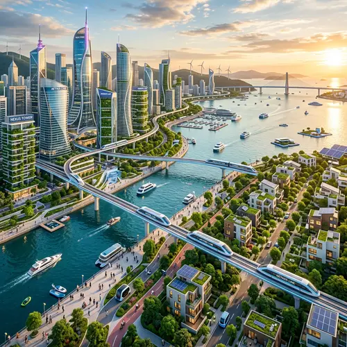 Futuristic Smart City by Water: Greenery & High-Low Zones