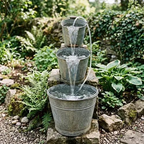 Bucket Waterfall Scene: Cascading Cycle of Flowing Water