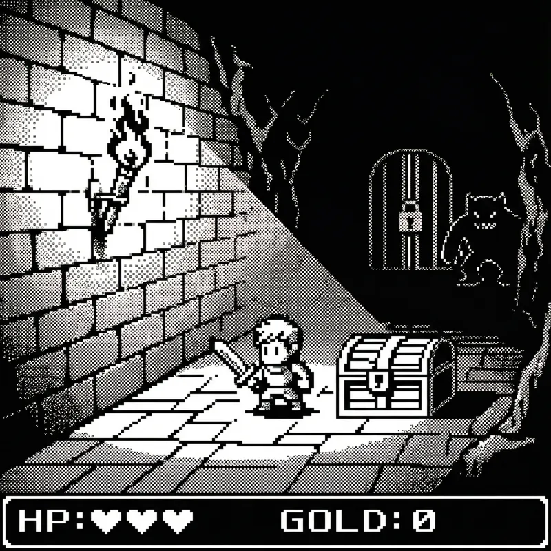 Black and White Dungeon Pixel Art for RPG Games