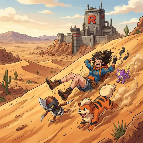 Pokemon Trainer Rolling in the Desert