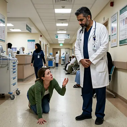 Middle-Eastern Male Doctor Assisting Caucasian Female Patient