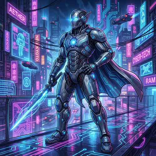 Futuristic Cyberpunk Robot Illustration