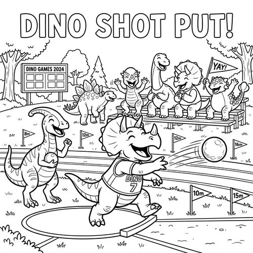 Funny Dinosaur Shot Put Coloring Page
