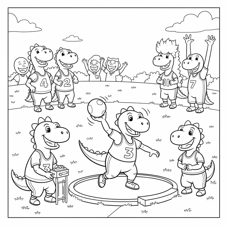 Funny Dinosaur Shot Put Coloring Page