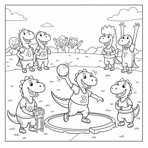 Funny Dinosaur Shot Put Coloring Page