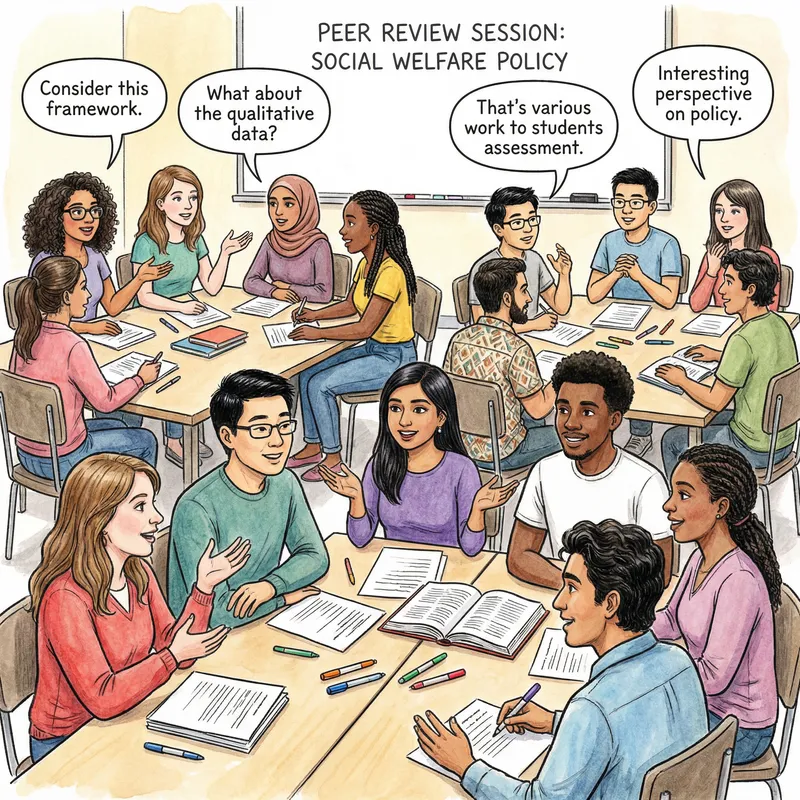 Diverse Social Work Students in Classroom Engaged in Peer-Review