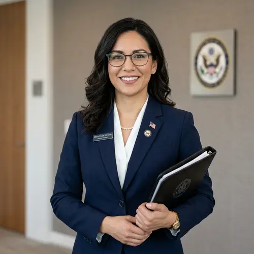Professional Hispanic Female Lawyer in Government Suit and Glasses