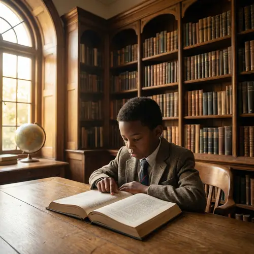 Young Boy Immersed in Learning at Library | Academic Study
