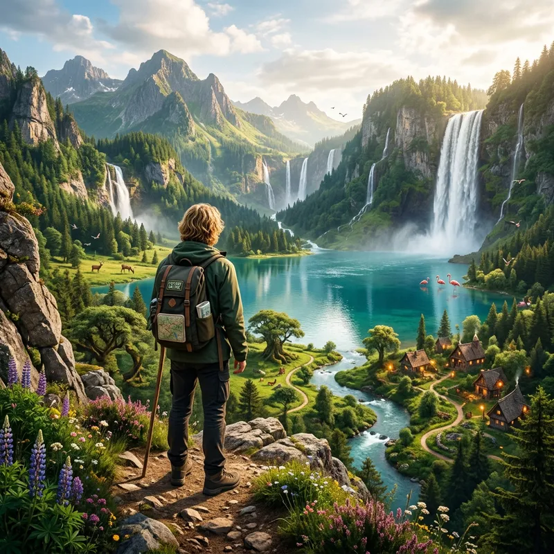 Serene Nature Wellness: Stunning Landscape with Waterfalls & Wildlife Serene Nature Wellness: Stunning Landscape with Waterfalls & Wildlife