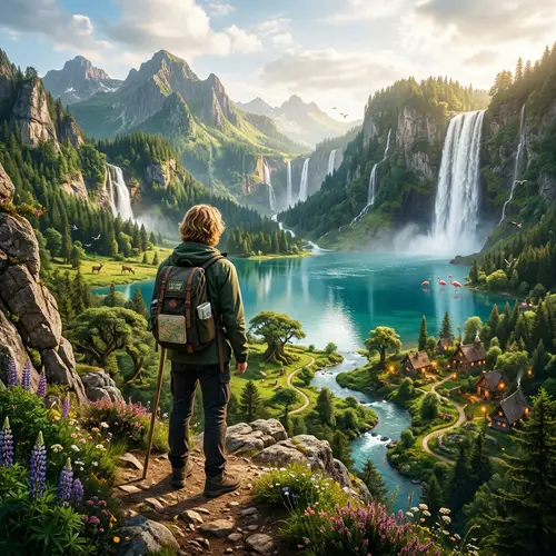 Serene Nature Wellness: Stunning Landscape with Waterfalls & Wildlife