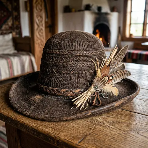 Handcrafted Dark Brown Traditional Hat | Artisan Textures