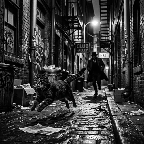 High-Drama Noir Crime: Mischievous Cat Chase in Alley