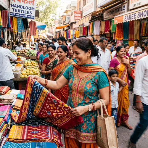 Vibrant South Asian Woman Shopping in Outdoor Market