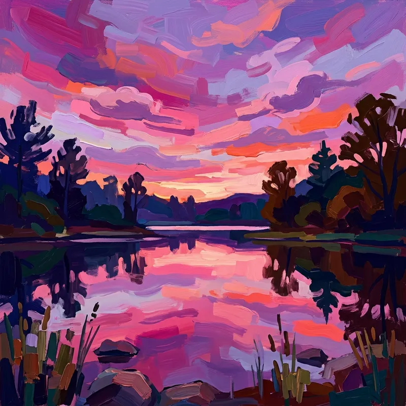 Vibrant Pink and Purple Sky over Serene Lake - Zelle Apk Style