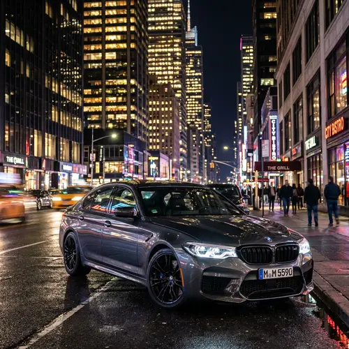 Sleek BMW M5 F90 in Urban Night Setting | Modern Engineering