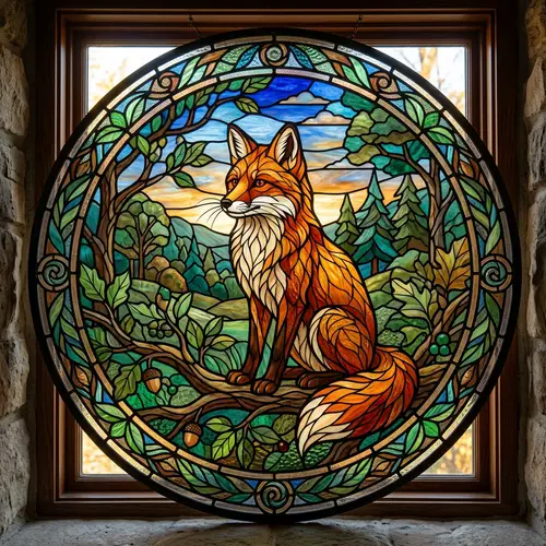 Stained Glass Pattern of a Fox