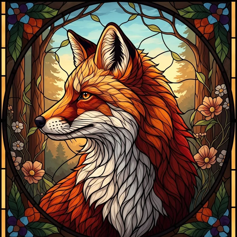 Stained Glass Pattern of a Fox