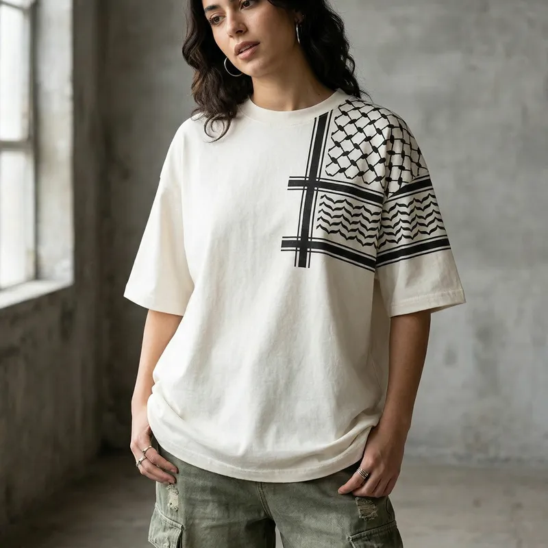 Minimalist Keffiyeh Pattern Oversized T-Shirt Design for Modern Fashion Minimalist Keffiyeh Pattern Oversized T-Shirt Design for Modern Fashion