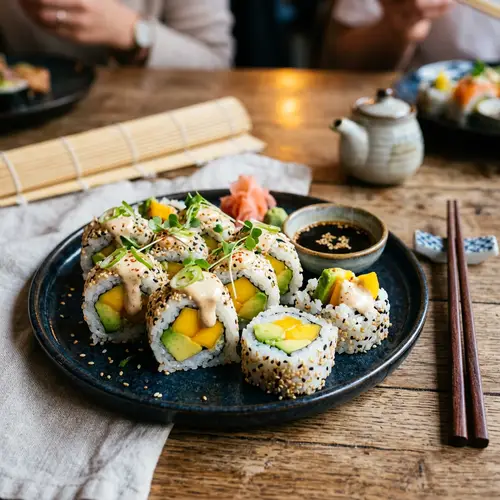 Avocado Mango Sushi with Sesame Cream Recipe