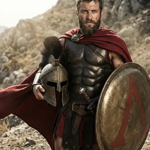 Fierce Spartan Warrior in Ancient Greek Armor