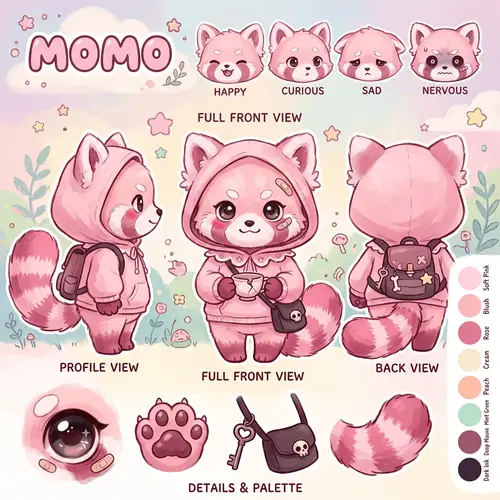 Chibi-Style Anthro Red Panda Sakura Reference Sheet