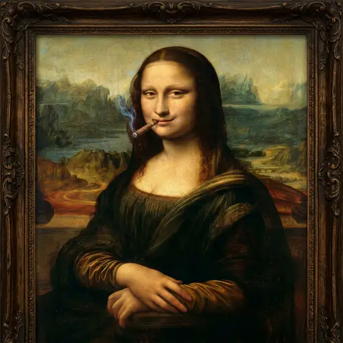 Italian Renaissance-Inspired Mona Lisa Painting with Mischievous Smirk