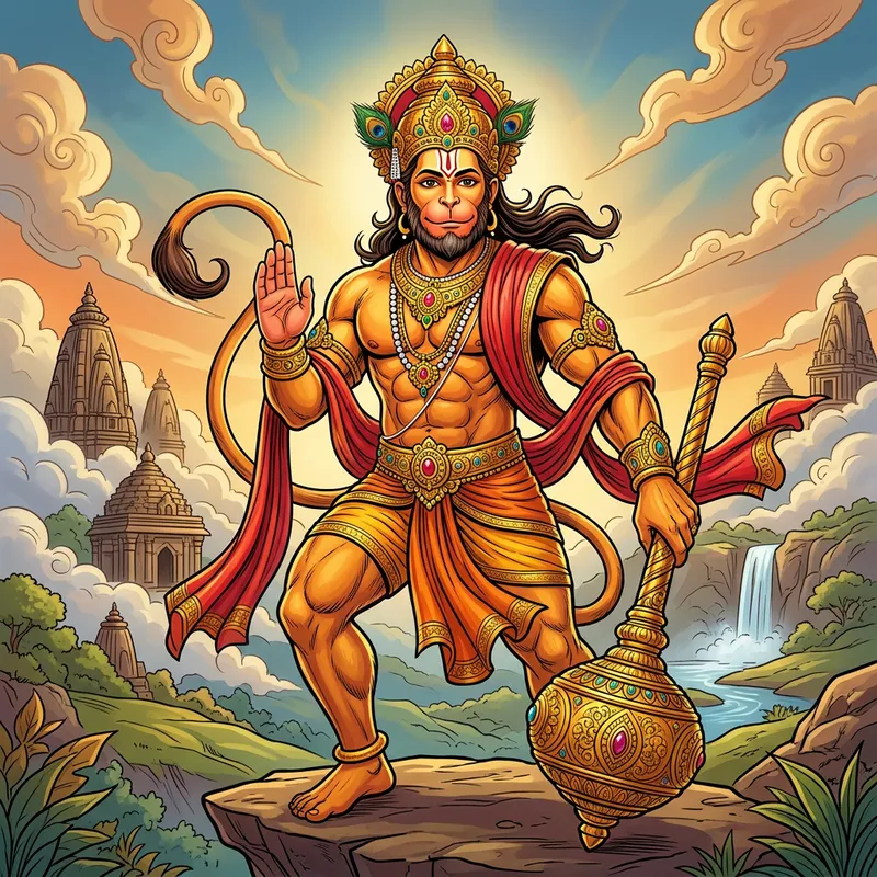 Golden Deity: God Hanuman Ji with Mace