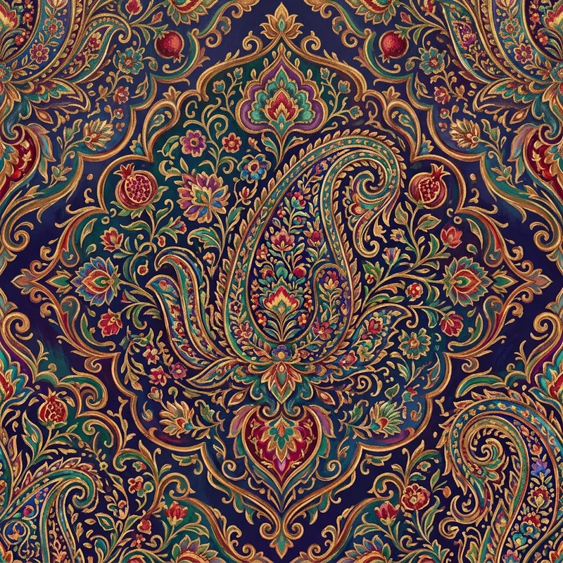Vibrant Paisley Floral Motif with Persian Carpet Inspiration