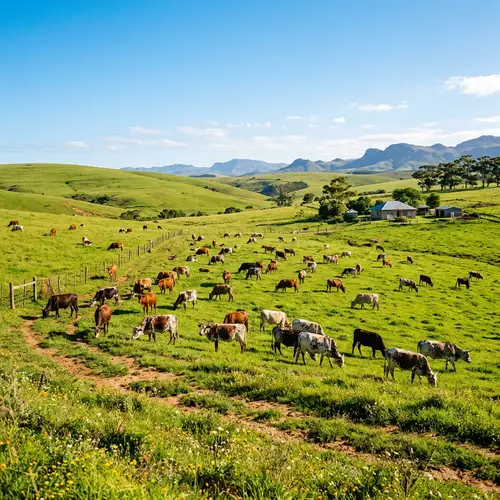 Scenic South African Countryside - Cows Grazing in Pasture