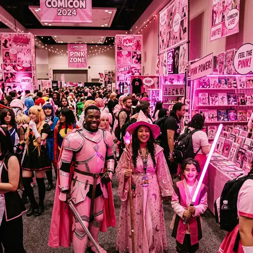 Vibrant Pink Comicon: Diverse Cosplay & Pop-Culture Universes