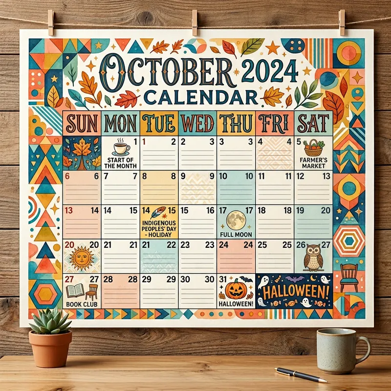 Colorful Calendar Poster with Geometric Patterns | Schedule in Style Colorful Calendar Poster with Geometric Patterns | Schedule in Style